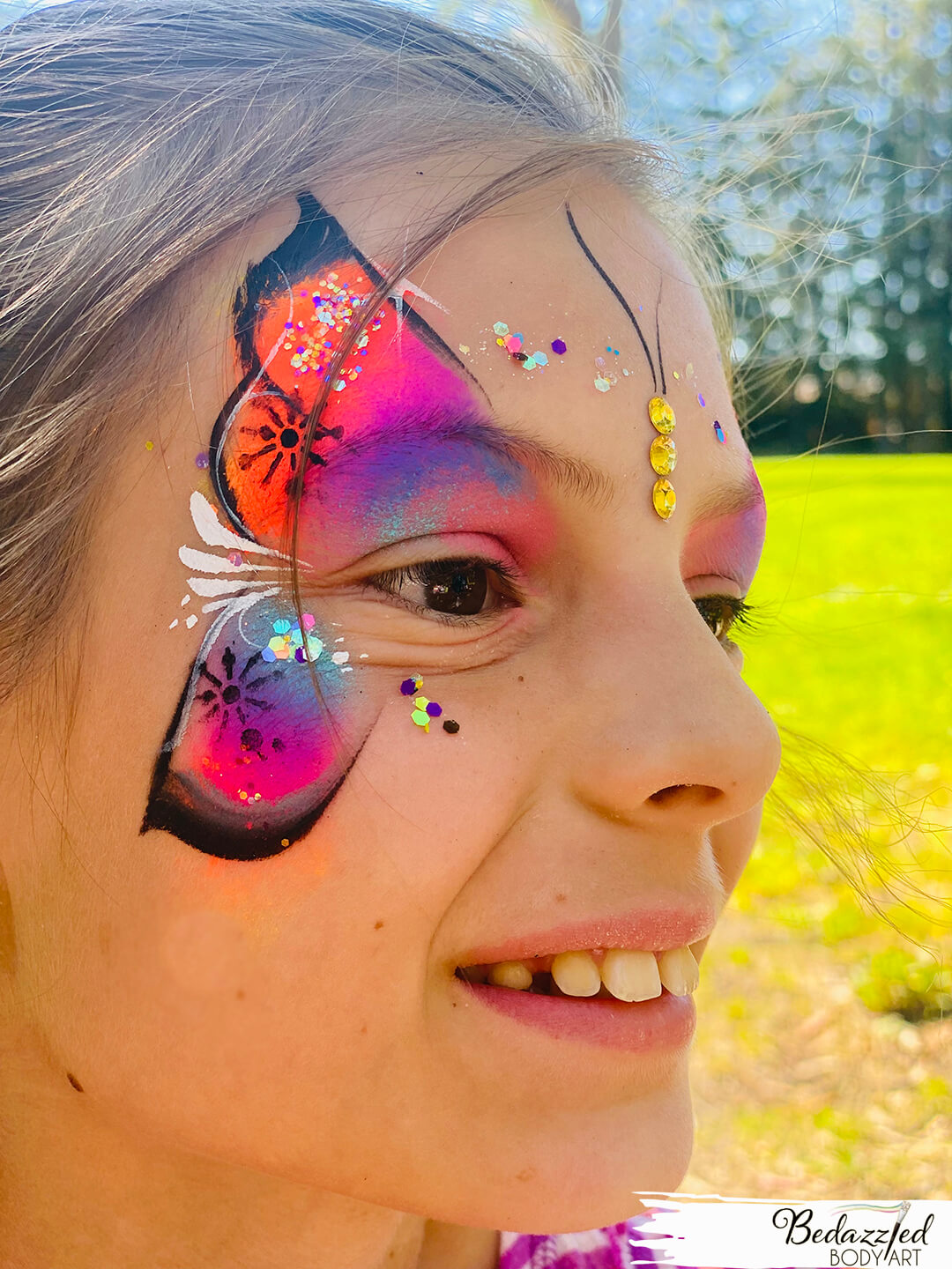 Butterfly Face Paint - bedazzled body art